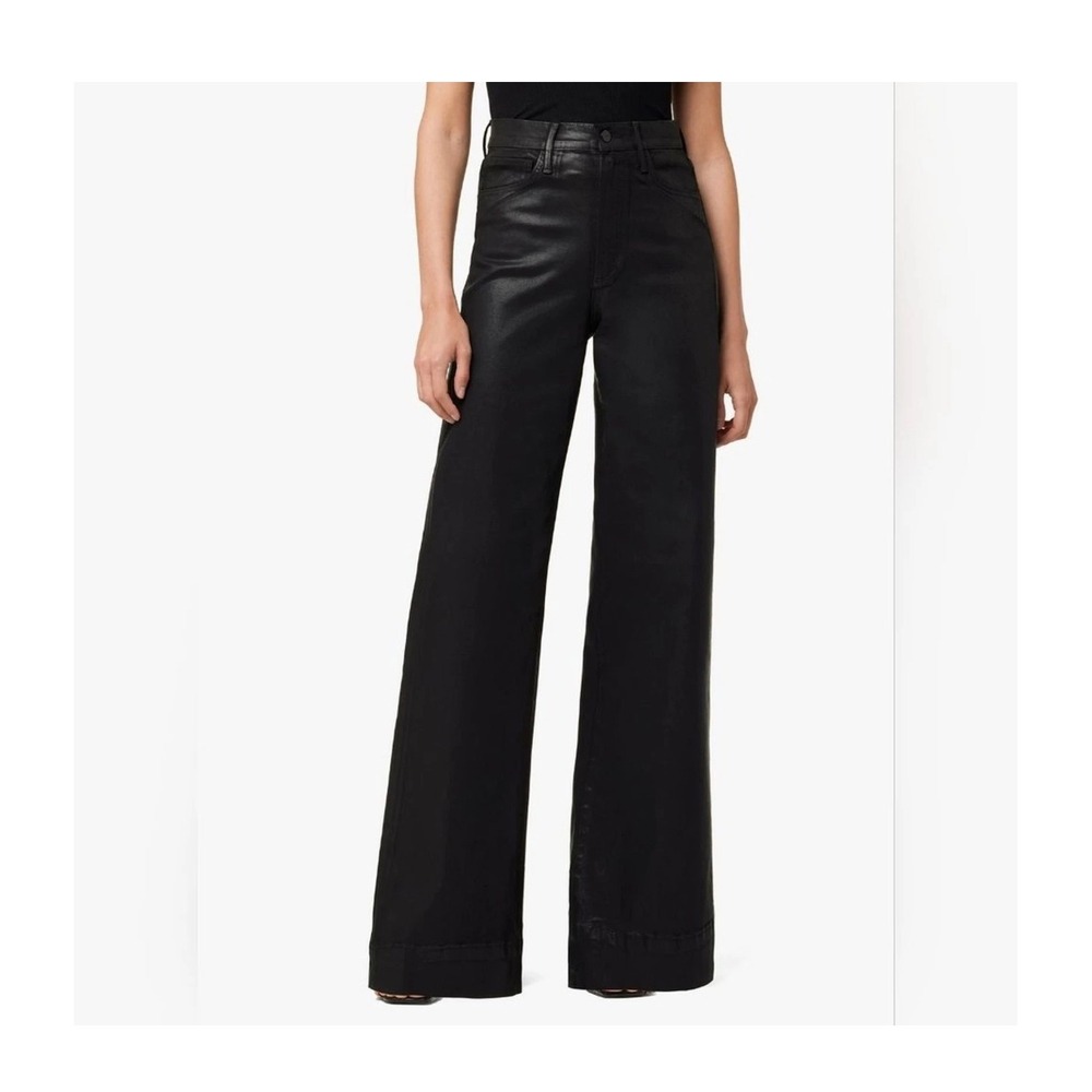 Joe's Jeans The Mia Pants Womens 24 Black Coated High Rise‎ Wide Leg NEW $248
